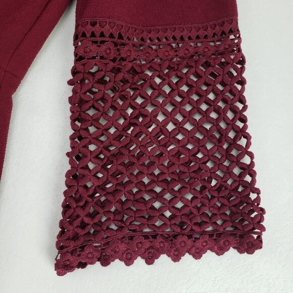 Karl Lagerfeld Lace Embroidered Dress Womens 8 Burgundy Knee Length 3/4 Sleeve - Picture 4 of 13